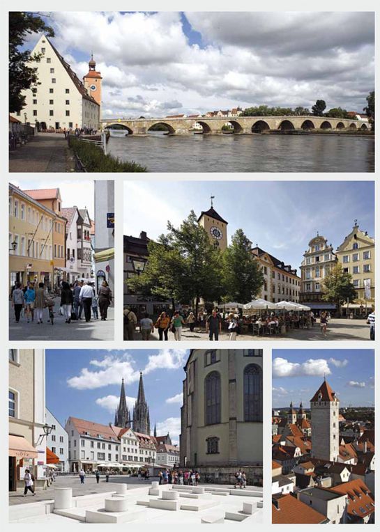 40 Jahre Städtebauförderung in Regensburg - Collage mit Aufnahmen der Altadtadt