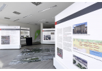 Fotografie - Innenraum des Projektbüros mit Ausstellungstafeln