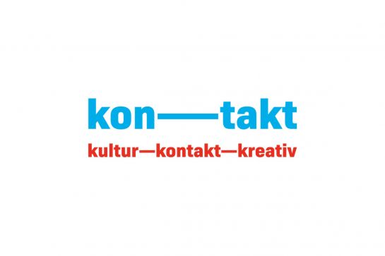 Logo – rot-blaue Schriftgrafik des Projekts kultur|kontakt|kreativ