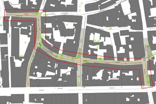 Plangrafik Gestaltungskonzept Neugestaltung Bereich zwischen Maximilianstraße und Obermünsterviertel