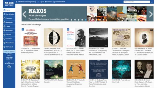 Desktop Ansicht der Naxos Music Library Homepage