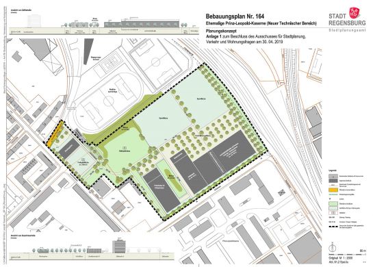 Planungskonzept für den nördlichen Bereich der ehemaligen Prinz-Leopold-Kaserne (Stand 19.09.2017) (C) Stadt Regensburg