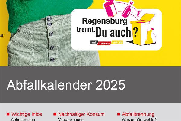 Titelbild Abfallkalender 2025 - Schriftzug Abfallkalender 2025 und Grafik zur Mülltrennung