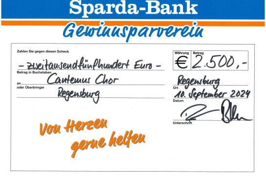 Foto Spendenscheck Sparda Bank an Cantemus e.V.