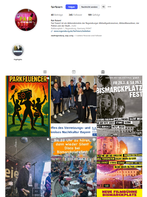 Screenshot des Fair Feiern Instagram Kanals