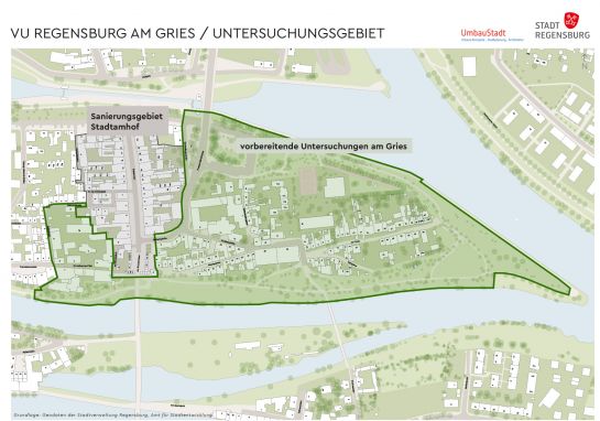 Kartengrafik mit einer Karte von Stadtamhof (C) Umbau Stadt, Stadt Regensburg