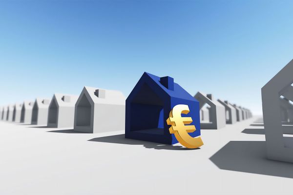 Grafik zeigt ein Eurosymbol, das an einem Haus lehnt.