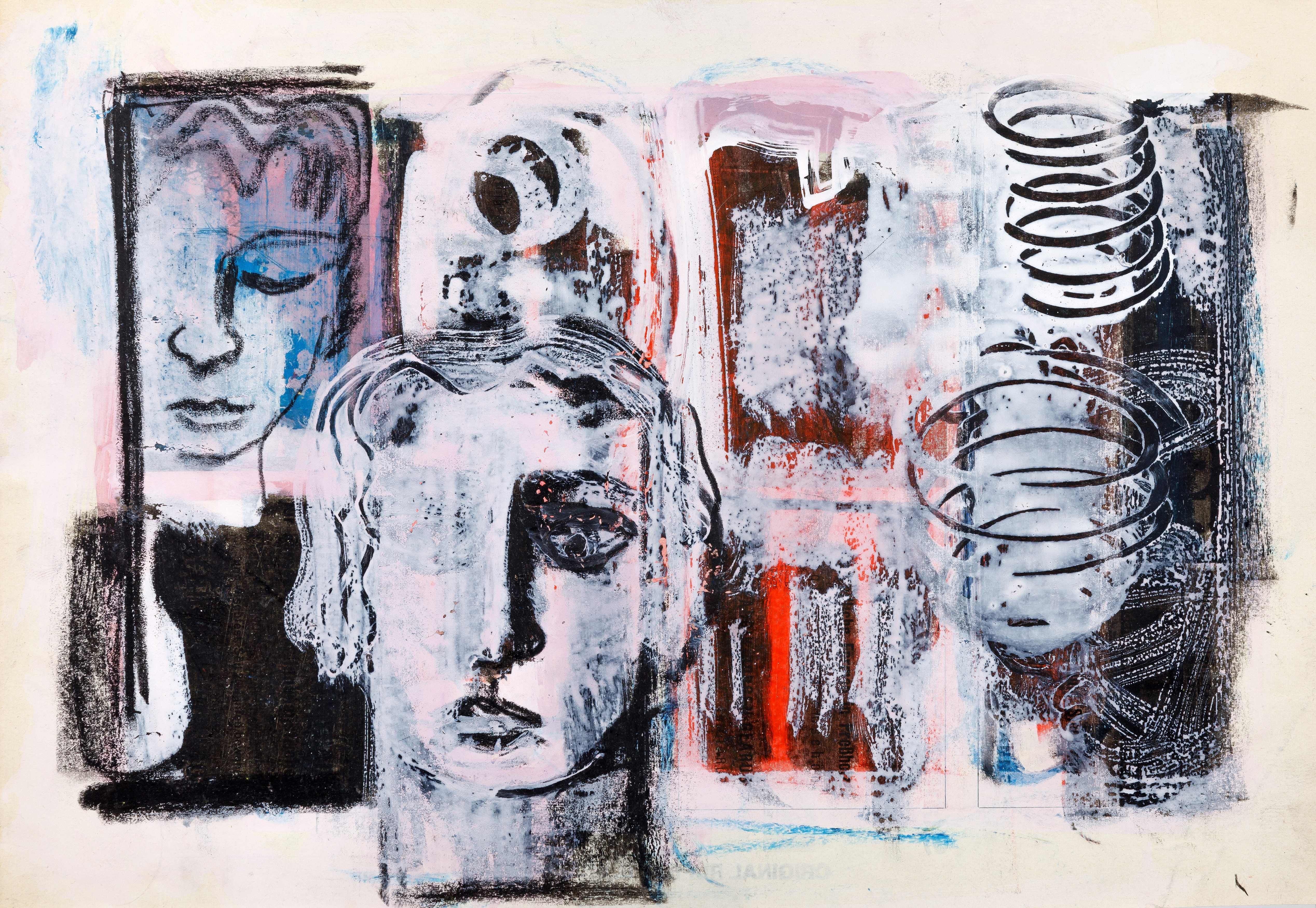 Fotografie – Rupert D. Preißl, Köpfe, undatiert, Kreide und Acryl auf Papier, Museen der Stadt Regensburg, Inv. Nr. G 2012/52,432