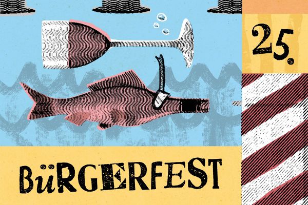 Grafik – Ausschnitt aus dem Bürgerfestplakat: Fisch und Weinglas