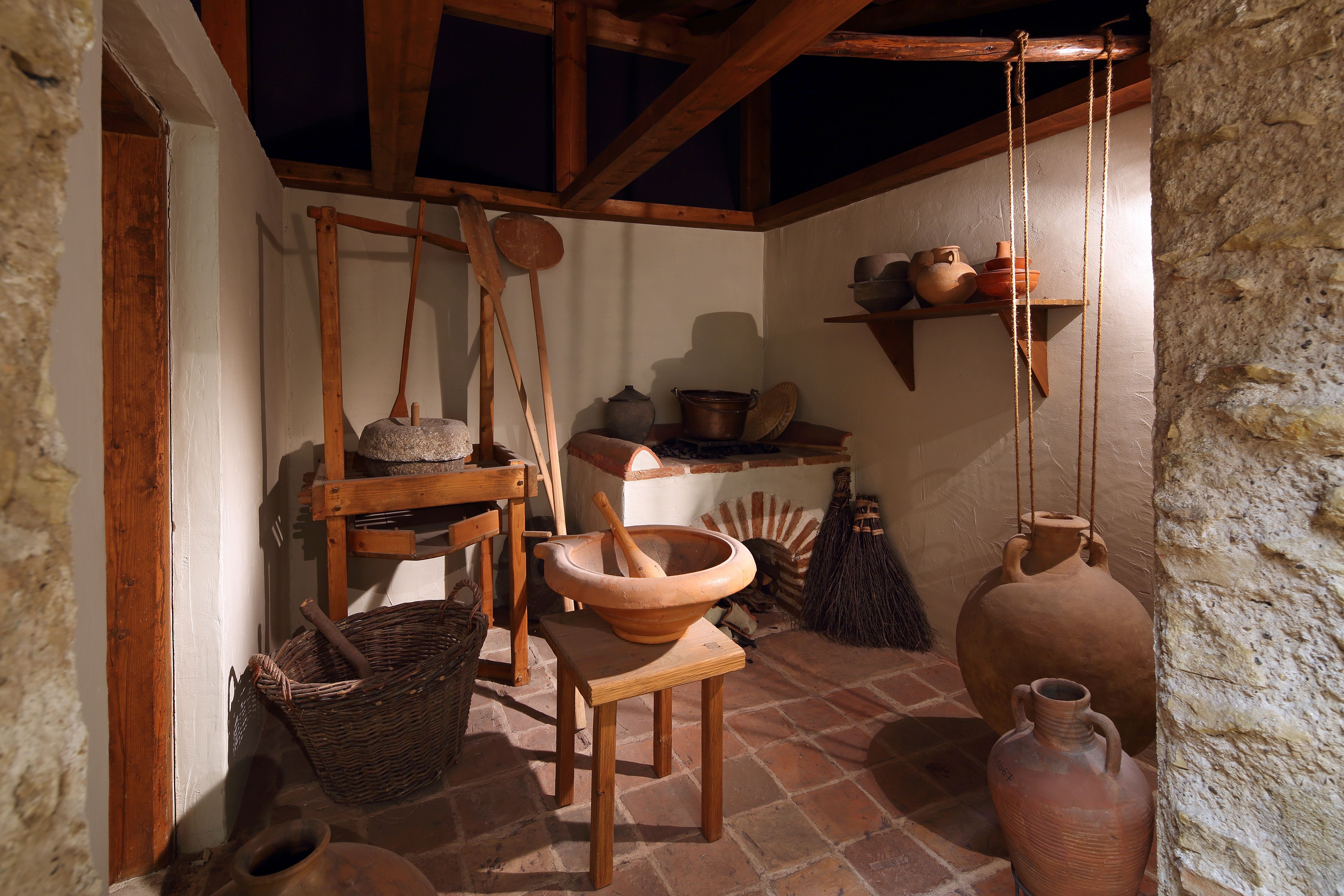 Ausstellungsstücke einer historischen Küche