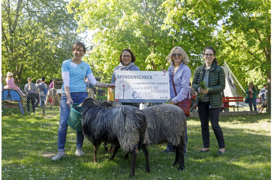 Fotografie: (v. l. n. r.): Monika Göttler, Vorstandsvorsitzende der Kinder- und Jugendfarm, Oberbürgermeisterin Gertrud Maltz-Schwarzfischer, Christiana Schmidbauer, Leiterin des Amtes für allgemeine Stiftungsverwaltung, und Ariane Weckerle, Stadträtin 