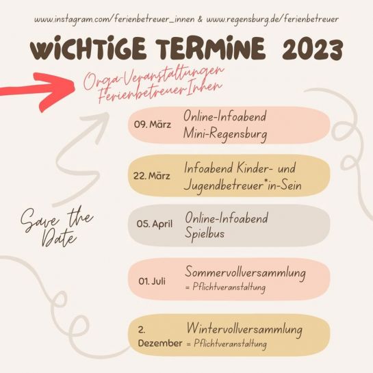 Wichtige Betreuer*innen-Termine und Veranstaltungen vom Amt für kommunale Jugendarbeit (C) Stadt Regensburg, Michaela Schindler
