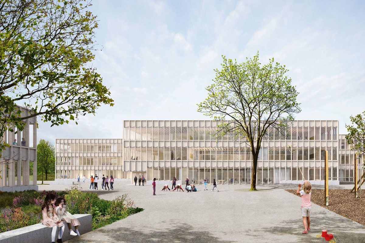 Visualisierung – Schulzentrum am Sallerner Berg – Blick von der Hunsrückstraße