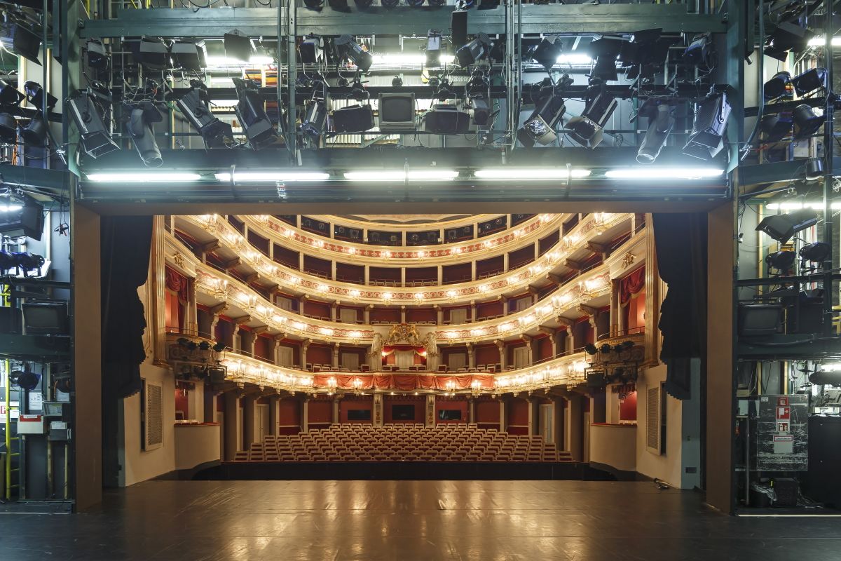 März 2020: Perspektivwechsel – Aus diesem Blickwinkel hat das Theater vermutlich noch kaum jemand gesehen. Diese beeindruckende Aufnahme des städtischen Fotografen Stefan Effenhauser entstand im Rahmen der Arbeiten zur Ausstellung „Bretter, die die Welt bedeuten“.