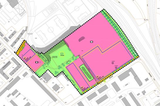 Grafik - Planzeichnung des Sportparks Ost