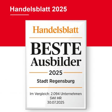 Grafik: Stadt Regensburg - Auszeichnung für Beste Ausbilder 2025 vom Handelsblatt