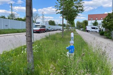 Fotografie: Zwei Kinder im Straßenbegleitgrün