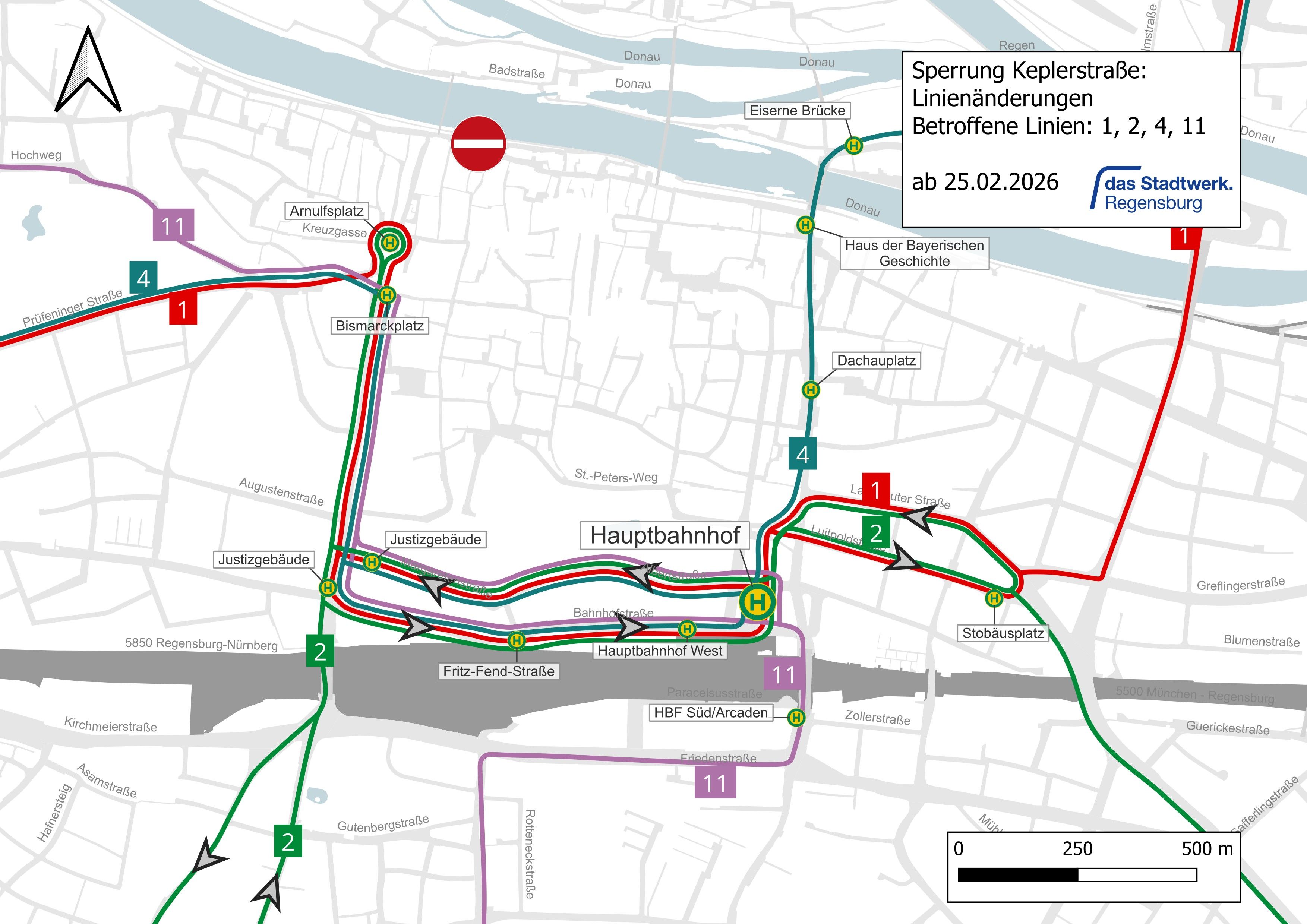 Fotografie – Karte Busse Umleitung Keplerstraße