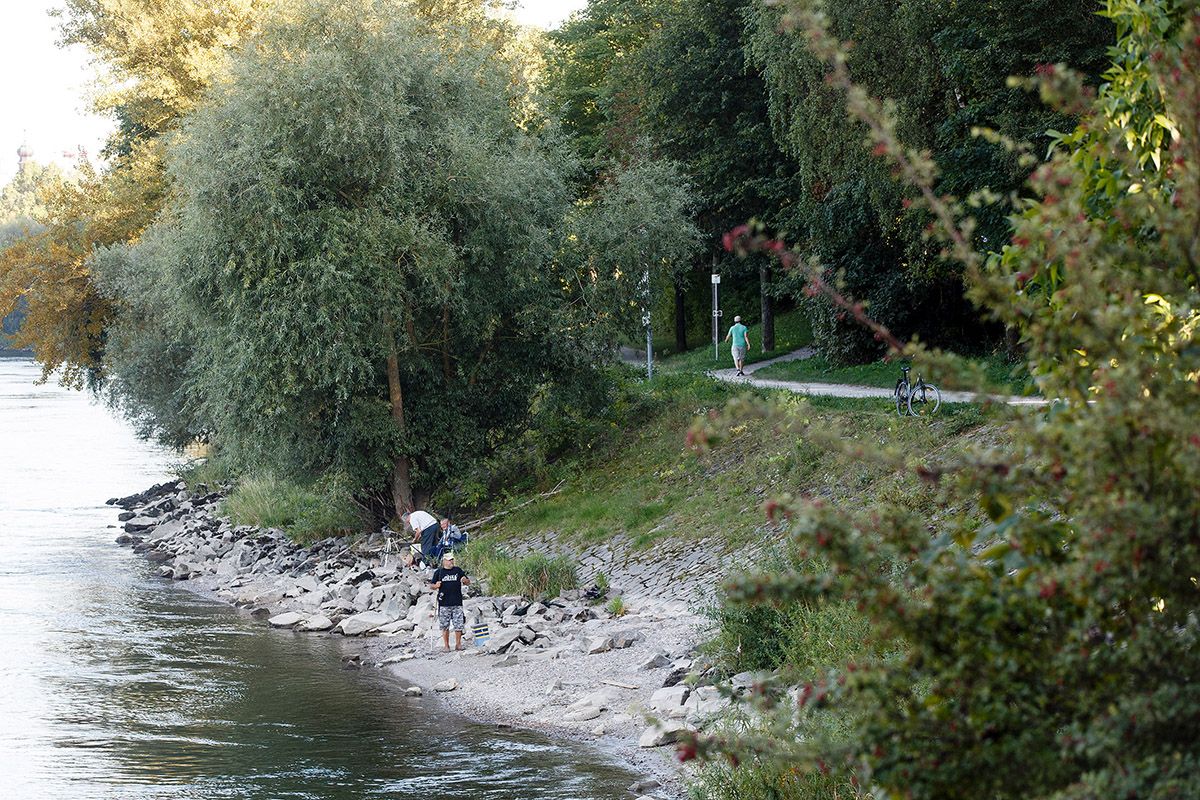 Fotografie - Blick von Staustufe zum Donauufer