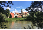 Fotografie - Donauufer mit Häusern im Hintergrund