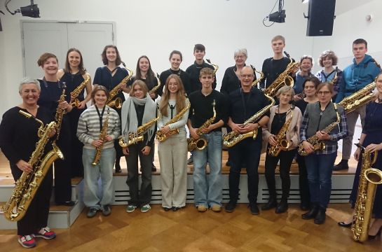 Gruppenfoto Saxophonworkshop am 16.11.24 im Haus der Musik 