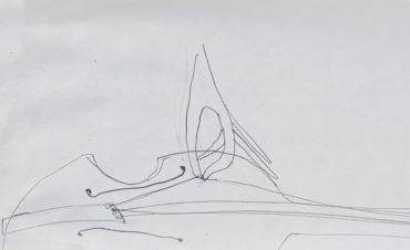 Kunstwerk, Reproduktion – Zeichnung: Hand an Streichinstrument