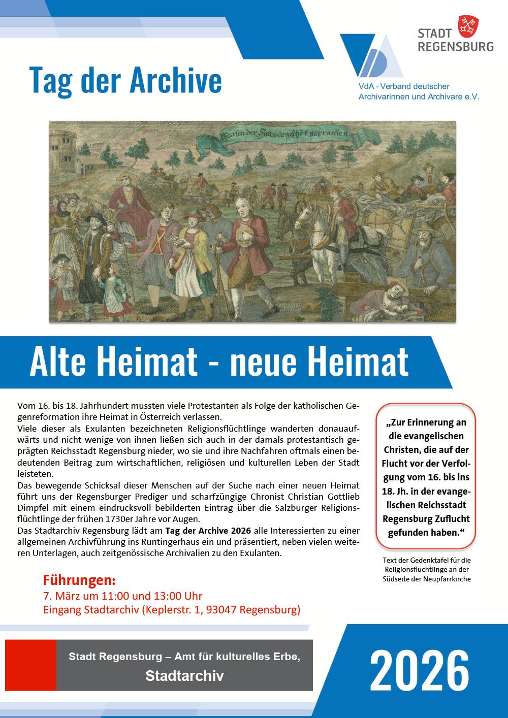 Plakat zum Tag der Archive 2026 mit einem historischen Gemälde als Bild