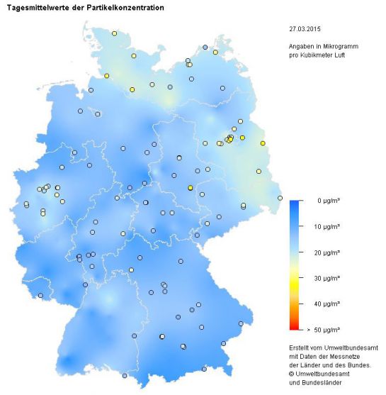 Tagesmittelwerte der Partikelkonzentration 27.3.2015