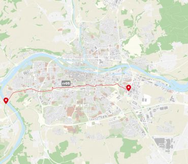 Karte: Auf einer Strecken von neun Kilometern verbindet die „Radlroute 5“ Sinzing über den Hauptbahnhof mit dem Hohen Kreuz.