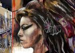 Aus dem Zyklus: Persönlichkeiten der Europäischen Kultur -   Amy Winehouse,     3 x 170 x 160 cm,  Ausschnitt . Mischtechnik/Papier 2024 © Koubek Ivana