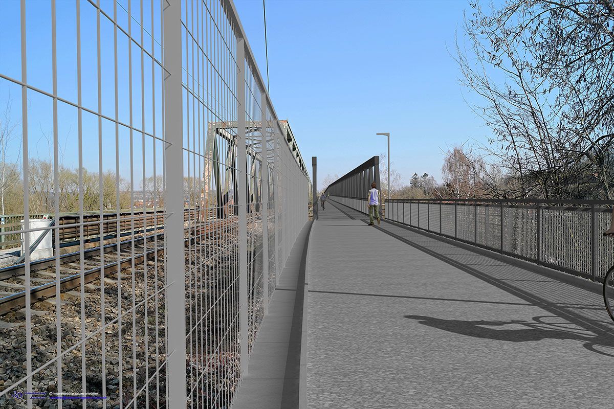 Neubau Geh- und Radwegbrücke Sinzing-Regensburg – Ansicht am Beginn der neuen Brücke auf Sinzinger Seite