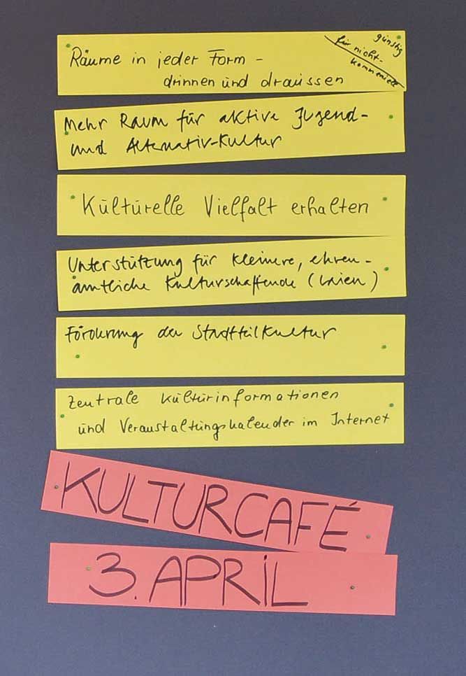 Kulturportal - Kulturcafe - Wand mit Post-its