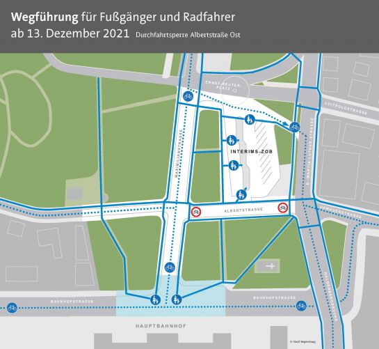 Wegführung für Fußgänger und Radfahrer
ab 13. Dezember 2021 (C) Stadt Regensburg