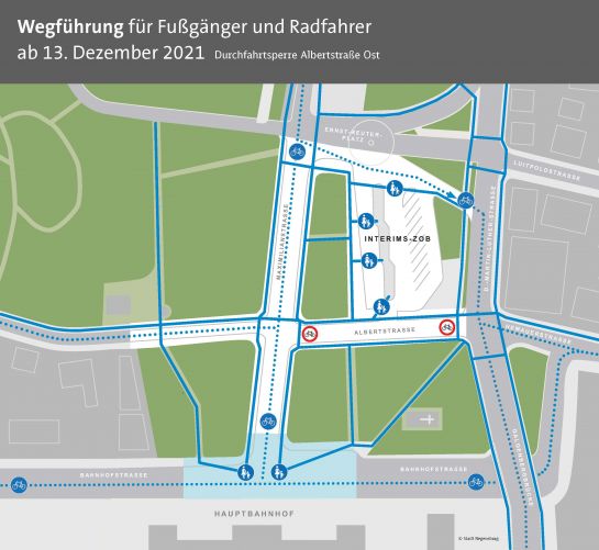 Wegführung für Fußgänger und Radfahrer
ab 13. Dezember 2021