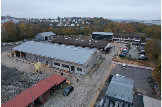 Fotografie: Drohnenaufnahme vor dem Richtfest des Bauhofs Nord