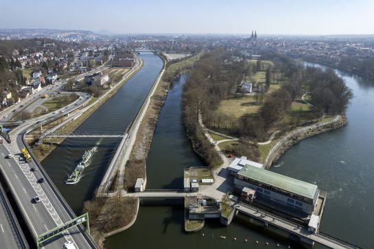 Drohnenbild Donauarme (C) Bilddokumentation Stadt Regensburg