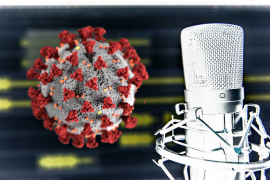 Symbolbild für ein Mikrofon, Symbolbild für Corona-Virus.