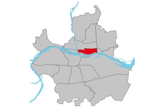 Grafik - Kartendarstellung der Regensburger Stadtteile, der Stadtteil Weichs ist rot hinterlegt, die restlichen Stadtteile sind weiß