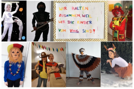 Fotografie – Collage; Schüler des VMG verkleidet beim Fasching daheim