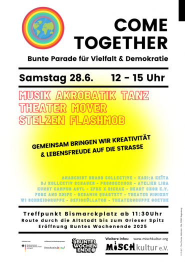 Plakat zur Veranstaltung "Come Together - Bunte Parade für Vielfalt und Demokratie"