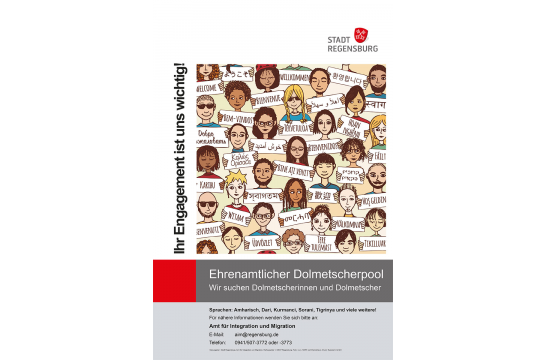 Ehrenamtliche Dolmetscher gesucht - Plakat