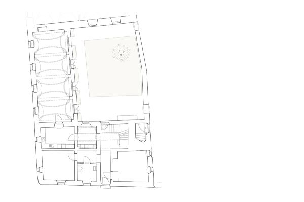 Plan - Dargestellt ist das Erdgeschoss des Schreiberhauses vom St. Katharinenspital 