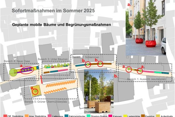 Grafik: Übersicht über die geplanten Sofortmaßnahmen in der Obermünsterstraße ab Mai 2025