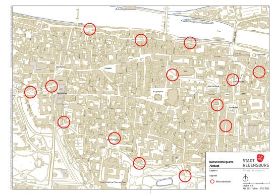 Stadtplan mit Motorradstellplätzen in der Altstadt