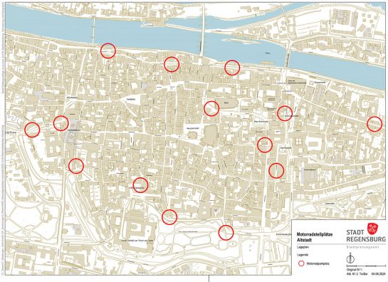 Stadtplan mit Motorradstellplätzen in der Altstadt