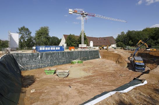 Baufortschritt am 22. August 2019 - Blick in die Baugrube