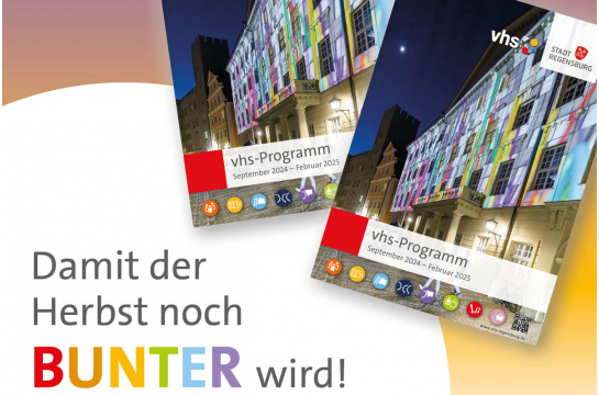 Grafik: Damit der Herbst noch bunter wird! vhs-Programm September 2024 – Februar 2025