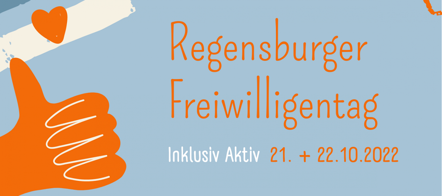 Schriftzug "1. Regensburger Freiwilligentag" mit Abbildung "Daumen hoch"