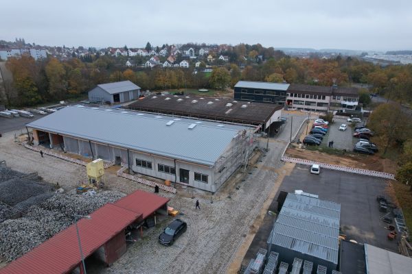 Fotografie: Drohnenaufnahme vor dem Richtfest des Bauhofs Nord