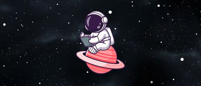 Kleiner Astronaut auf einem Planeten sitzend